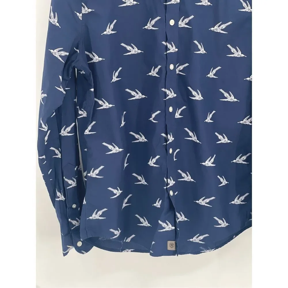 Banana Republic Shirt Slim Button Down Mens Large Luxe Poplin Untucked Bird Blue